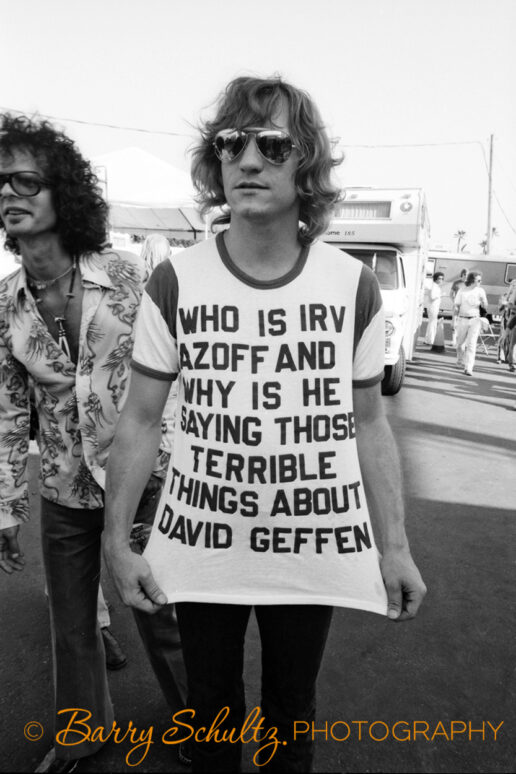 Joe Walsh of The Eagles backstage at a concert in 1975